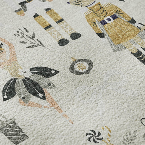 8' X 10' Ivory Gold And Gray Floral Washable Area Rug With UV Protection