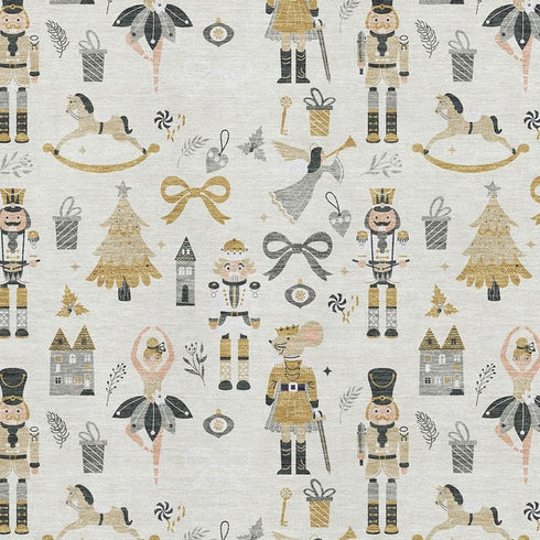8' X 10' Ivory Gold And Gray Floral Washable Area Rug With UV Protection