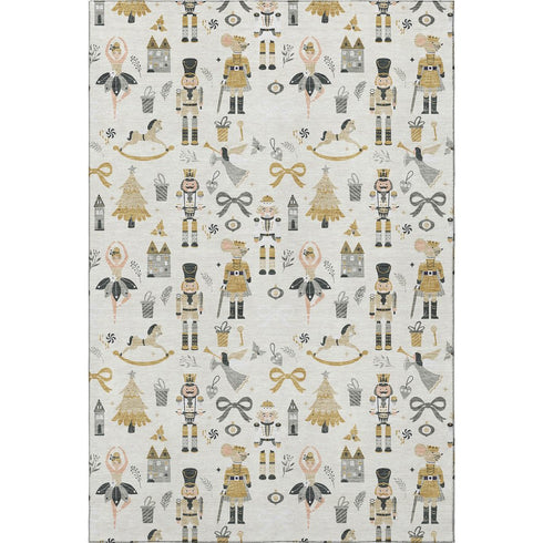 8' X 10' Ivory Gold And Gray Floral Washable Area Rug With UV Protection