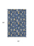 5' X 8' Navy Blue Gold And Gray Floral Washable Area Rug With UV Protection