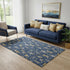 5' X 8' Navy Blue Gold And Gray Floral Washable Area Rug With UV Protection