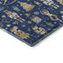 5' X 8' Navy Blue Gold And Gray Floral Washable Area Rug With UV Protection