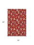 5' X 8' Red Gold And Gray Floral Washable Area Rug With UV Protection