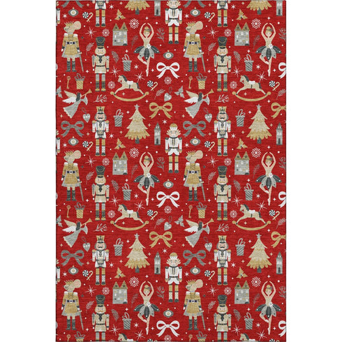 5' X 8' Red Gold And Gray Floral Washable Area Rug With UV Protection