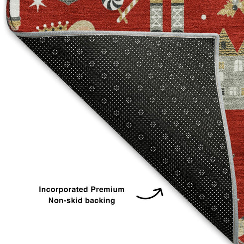 5' X 8' Red Gold And Gray Floral Washable Area Rug With UV Protection