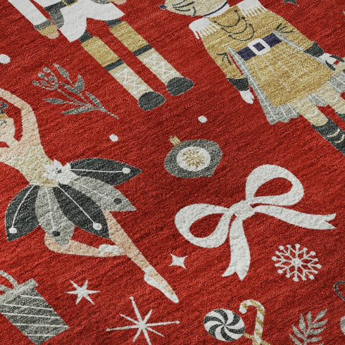 5' X 8' Red Gold And Gray Floral Washable Area Rug With UV Protection