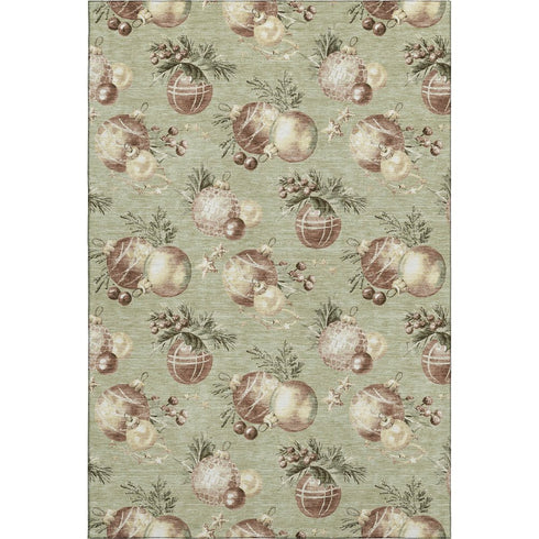 8' X 10' Artichoke Green Brown And Beige Polka Dot Washable Area Rug With UV Protection