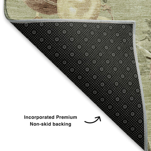 8' X 10' Artichoke Green Brown And Beige Polka Dot Washable Area Rug With UV Protection