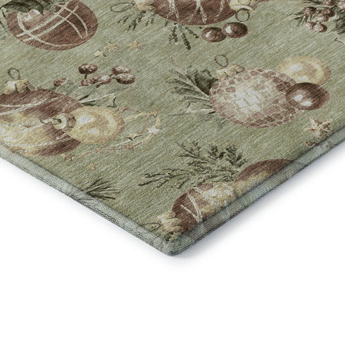 8' X 10' Artichoke Green Brown And Beige Polka Dot Washable Area Rug With UV Protection