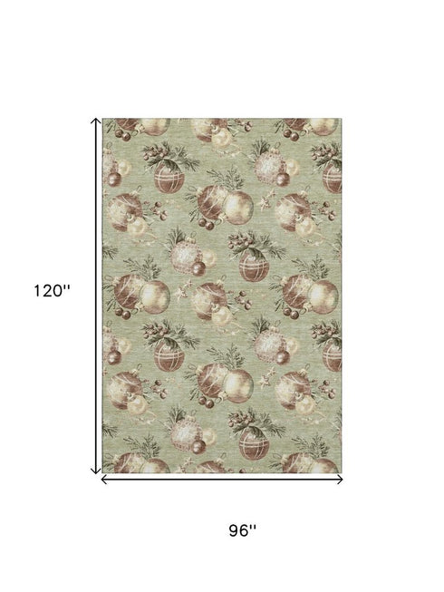 8' X 10' Artichoke Green Brown And Beige Polka Dot Washable Area Rug With UV Protection