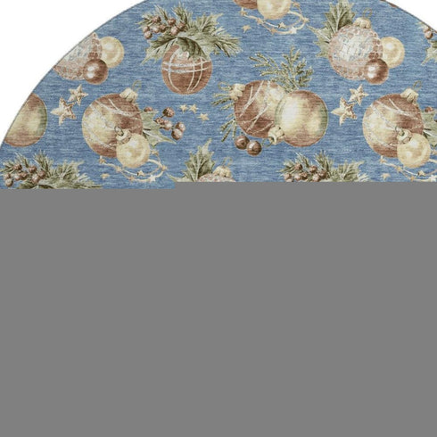 8' Denim Blue Brown And Beige Polka Dot Washable Round Rug With UV Protection