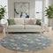 8' Denim Blue Brown And Beige Polka Dot Washable Round Rug With UV Protection