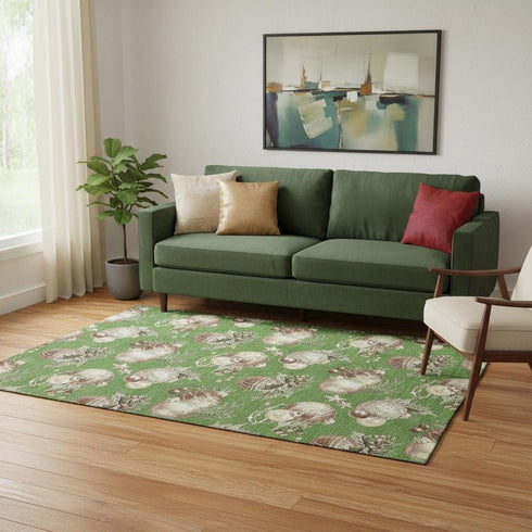 5' X 8' Green Brown And Beige Polka Dot Washable Area Rug With UV Protection