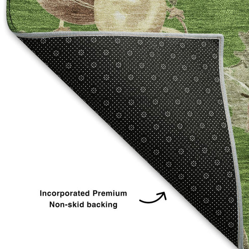 8' Green Brown And Beige Polka Dot Washable Round Rug With UV Protection