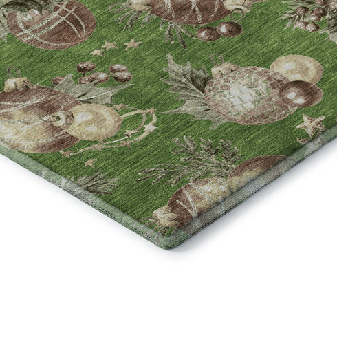 8' Green Brown And Beige Polka Dot Washable Round Rug With UV Protection