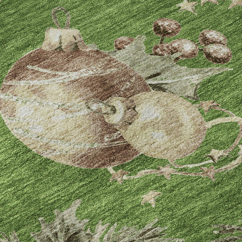 8' Green Brown And Beige Polka Dot Washable Round Rug With UV Protection