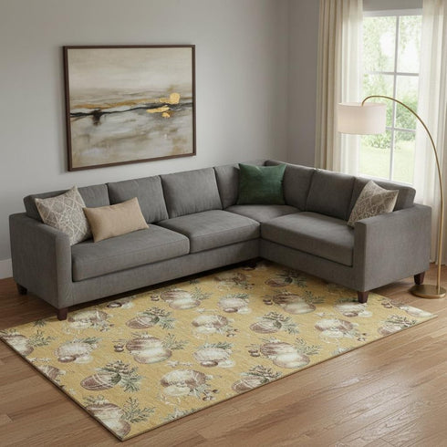 9' X 12' Gold Brown And Beige Polka Dot Washable Area Rug With UV Protection