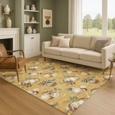 9' X 12' Gold Brown And Beige Polka Dot Washable Area Rug With UV Protection
