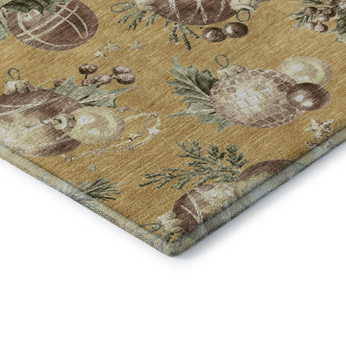 9' X 12' Gold Brown And Beige Polka Dot Washable Area Rug With UV Protection