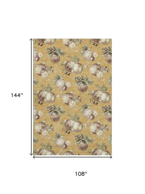 9' X 12' Gold Brown And Beige Polka Dot Washable Area Rug With UV Protection