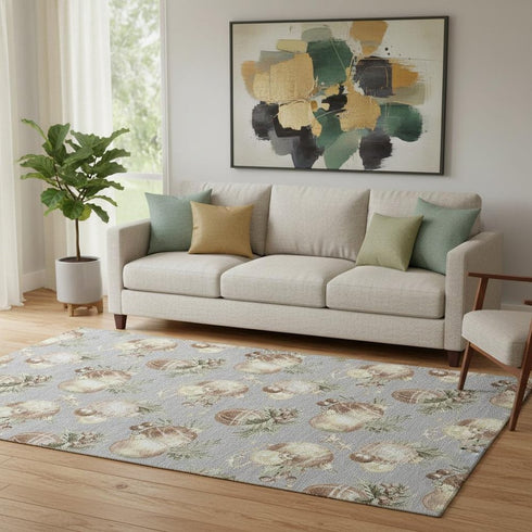 5' X 8' Gray Brown And Beige Polka Dot Washable Area Rug With UV Protection