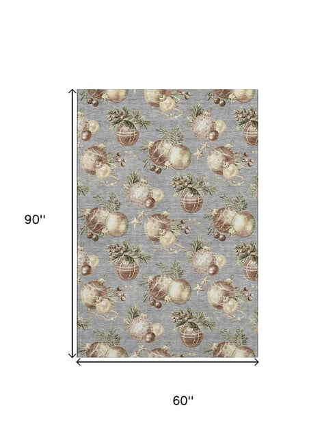 5' X 8' Gray Brown And Beige Polka Dot Washable Area Rug With UV Protection