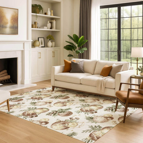 8' X 10' Ivory Brown And Beige Polka Dot Washable Area Rug With UV Protection