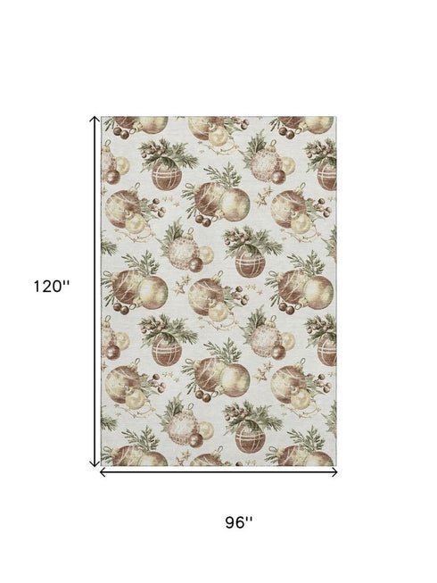 8' X 10' Ivory Brown And Beige Polka Dot Washable Area Rug With UV Protection