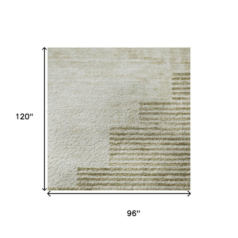 8' X 10' Beige And Ivory Geometric Washable Area Rug With UV Protection