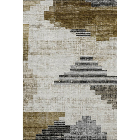5' X 8' Brown And Gray Geometric Washable Area Rug With UV Protection