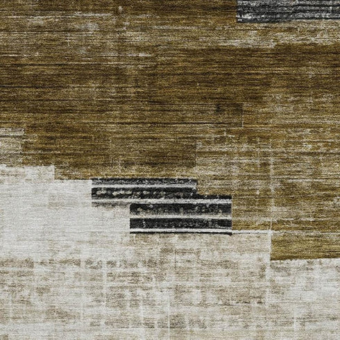 5' X 8' Brown And Gray Geometric Washable Area Rug With UV Protection