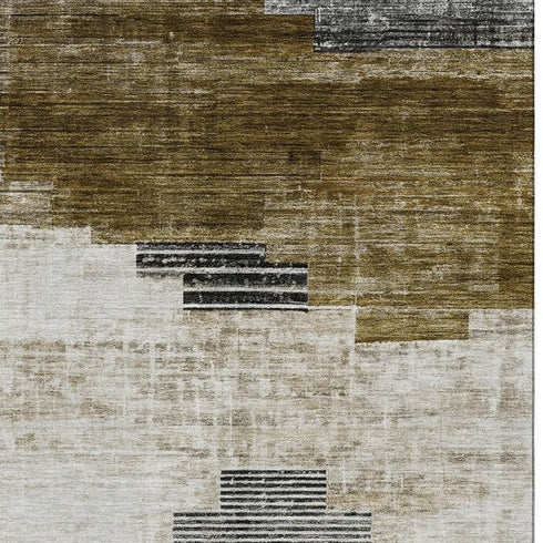 5' X 8' Brown And Gray Geometric Washable Area Rug With UV Protection