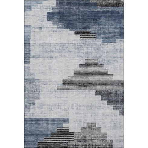 5' X 8' Blue And Gray Geometric Washable Area Rug With UV Protection