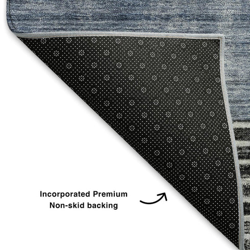 5' X 8' Blue And Gray Geometric Washable Area Rug With UV Protection