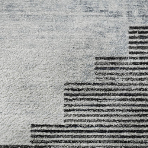 5' X 8' Blue And Gray Geometric Washable Area Rug With UV Protection
