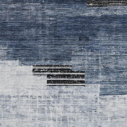 5' X 8' Blue And Gray Geometric Washable Area Rug With UV Protection