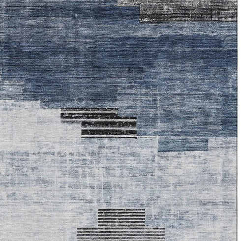 5' X 8' Blue And Gray Geometric Washable Area Rug With UV Protection