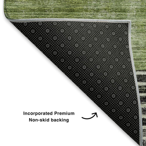 5' X 8' Fern Green And Gray Geometric Washable Area Rug With UV Protection