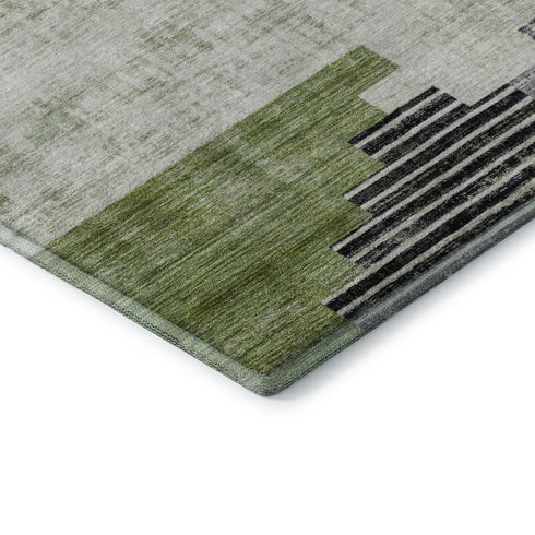 5' X 8' Fern Green And Gray Geometric Washable Area Rug With UV Protection