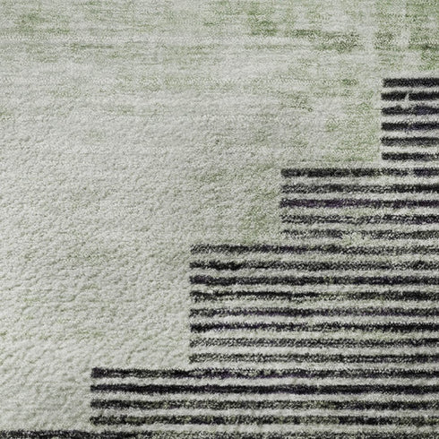 5' X 8' Fern Green And Gray Geometric Washable Area Rug With UV Protection