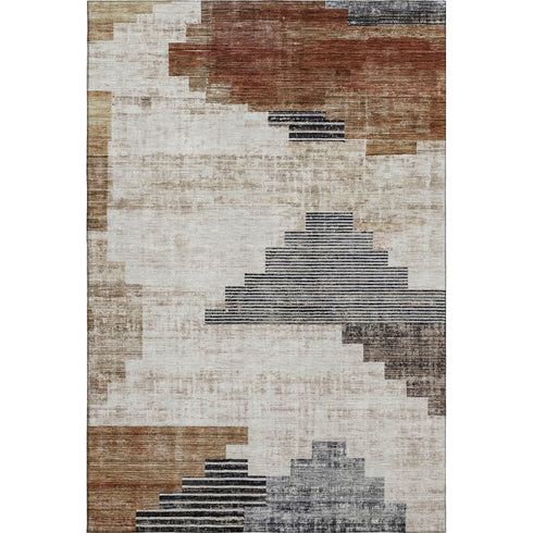5' X 8' Rust And Gray Geometric Washable Area Rug With UV Protection