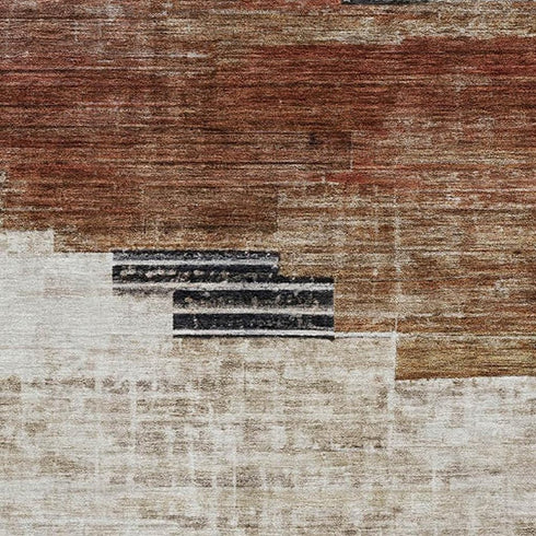 5' X 8' Rust And Gray Geometric Washable Area Rug With UV Protection