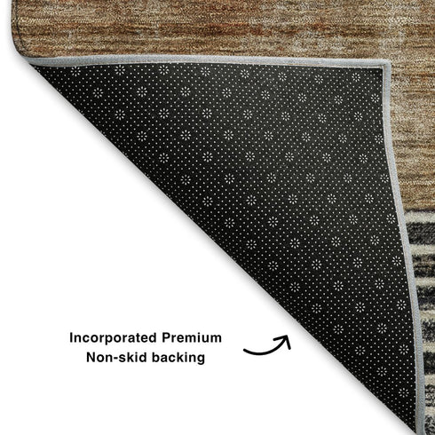 8' Rust And Gray Geometric Washable Round Rug With UV Protection