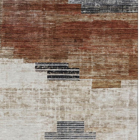 8' X 10' Rust And Gray Geometric Washable Area Rug With UV Protection