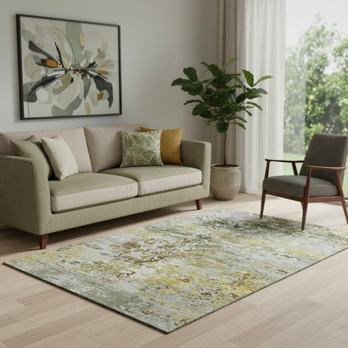 5' X 8' Gold And Beige Abstract Washable Area Rug With UV Protection
