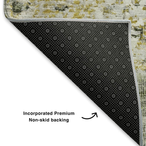 5' X 8' Gold And Beige Abstract Washable Area Rug With UV Protection
