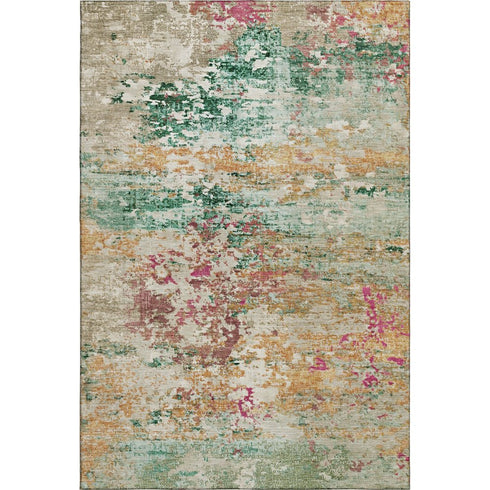 8' X 10' Orange Teal And Blush Abstract Washable Area Rug With UV Protection