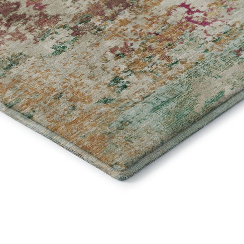 8' X 10' Orange Teal And Blush Abstract Washable Area Rug With UV Protection