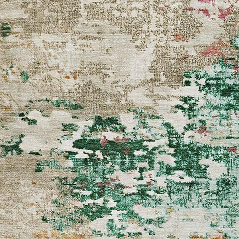8' X 10' Orange Teal And Blush Abstract Washable Area Rug With UV Protection