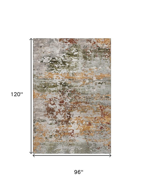 8' X 10' Terra Cotta Ivory And Gray Abstract Washable Area Rug With UV Protection